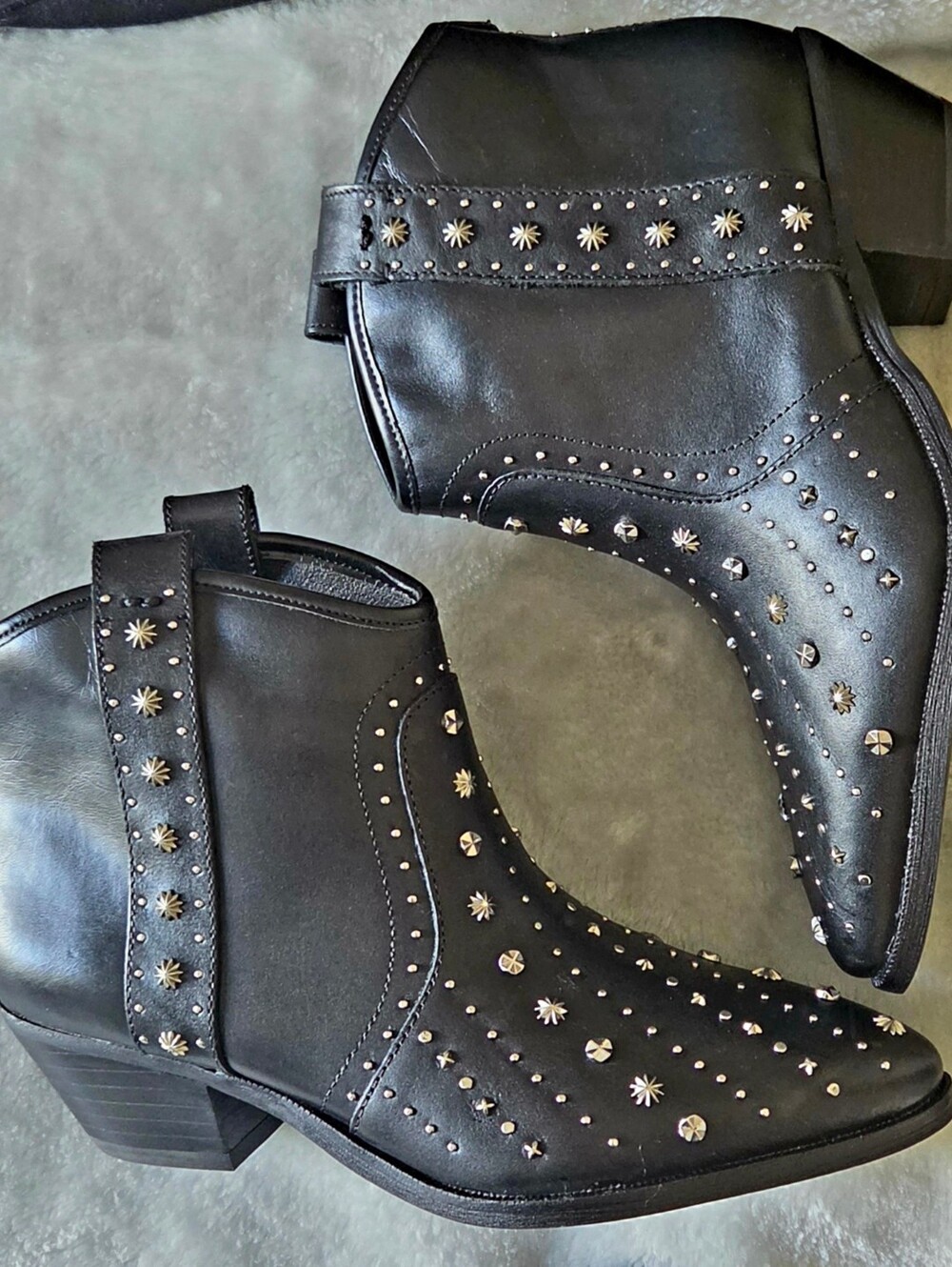 Sam Edelman Black Studded Western Ankle Boots